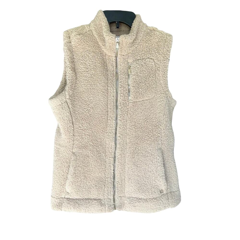 Calvin Klein Beige Sherpa Vest Women’s M Zip Up Sleeveless Cozy Layering Jacket - Picture 2 of 6